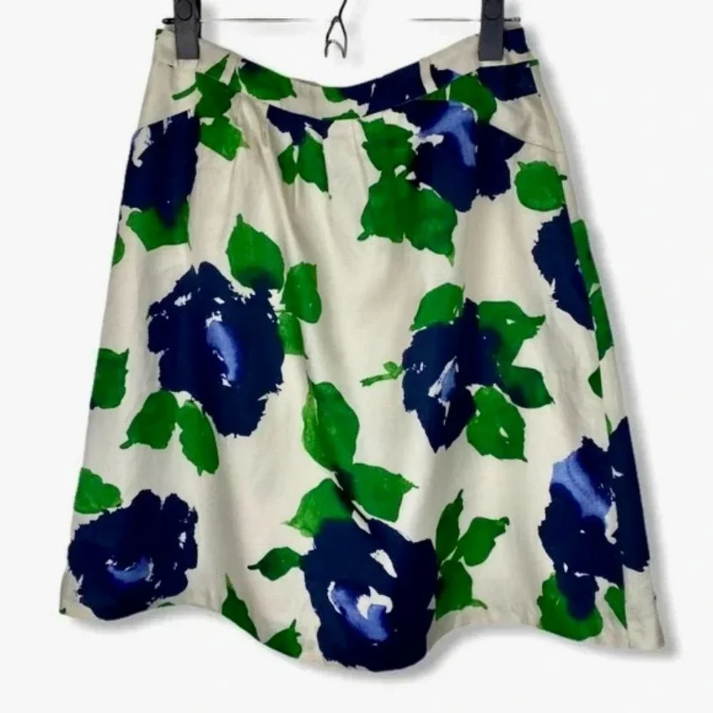 Outback RED Blue Floral Pleated A-line Skirt Women's Size Large NWT
